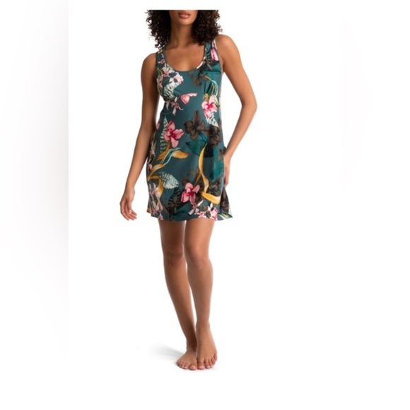 Green floral Knee-Length Scoop Neck Lace back Slip on sleep chemise gown size 3X - Picture 5 of 10